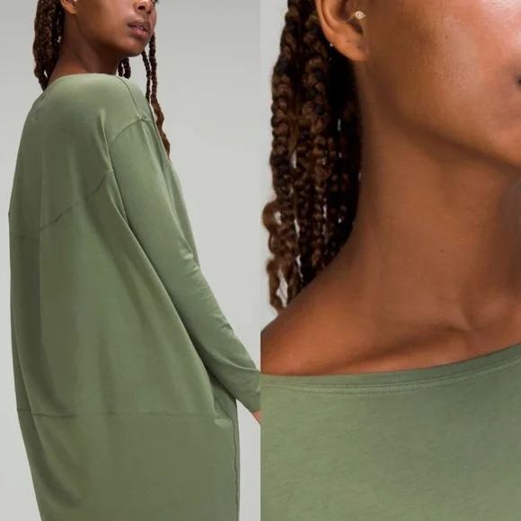Lululemon Back In Action Long Sleeve Dress Green Shift Oversized Casual Size XL - Picture 3 of 11